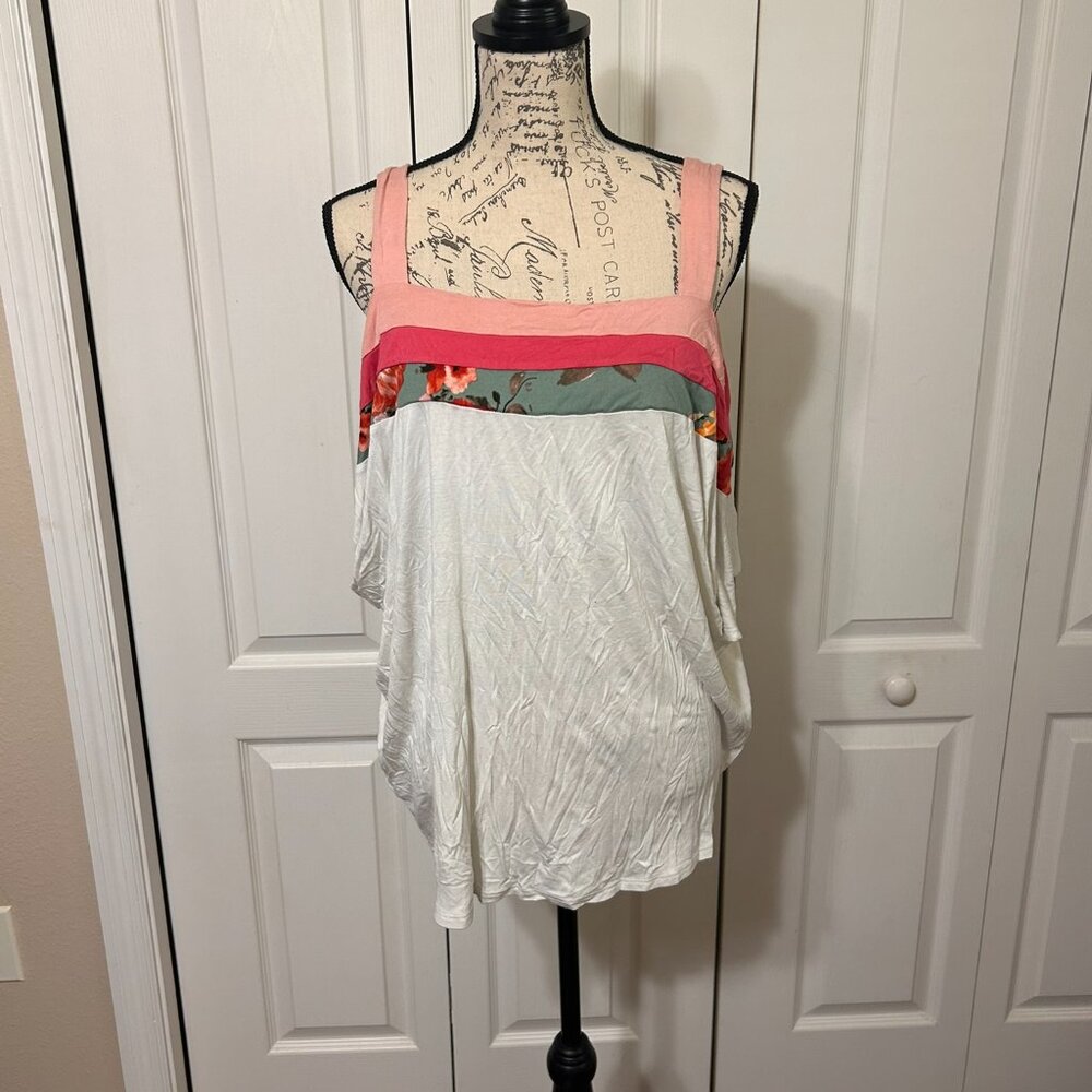 Celeste Womens Large Floral Cold Shoulder Top Oversized Draped Colorblock